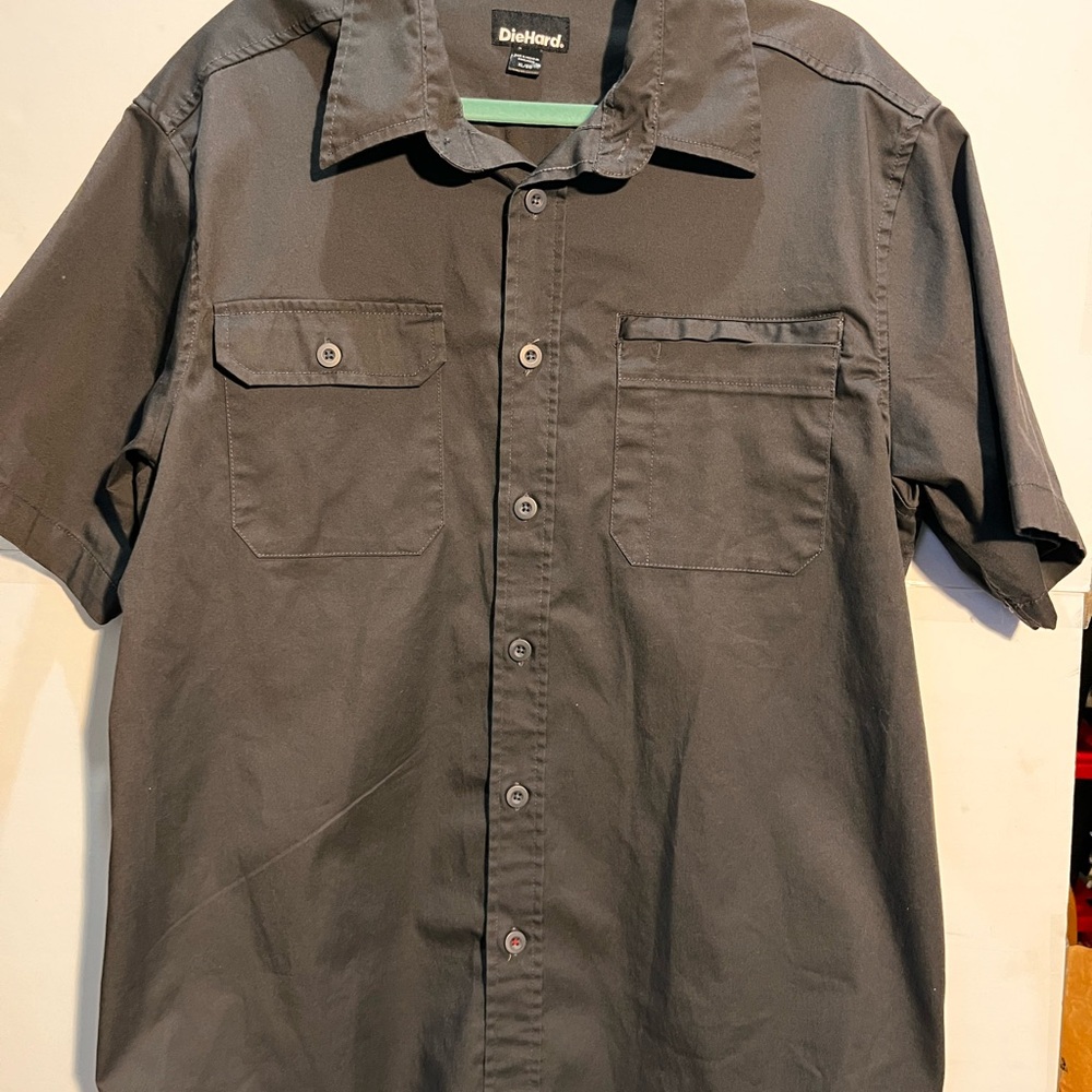 DieHard Men's Slim Fit Charcoal Button-Up Shirt XL Short Sleeve Workwear Utility